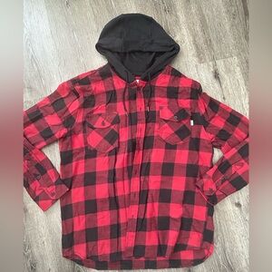 Men’s Hurley Red and Black Plaid Hooded Shirt